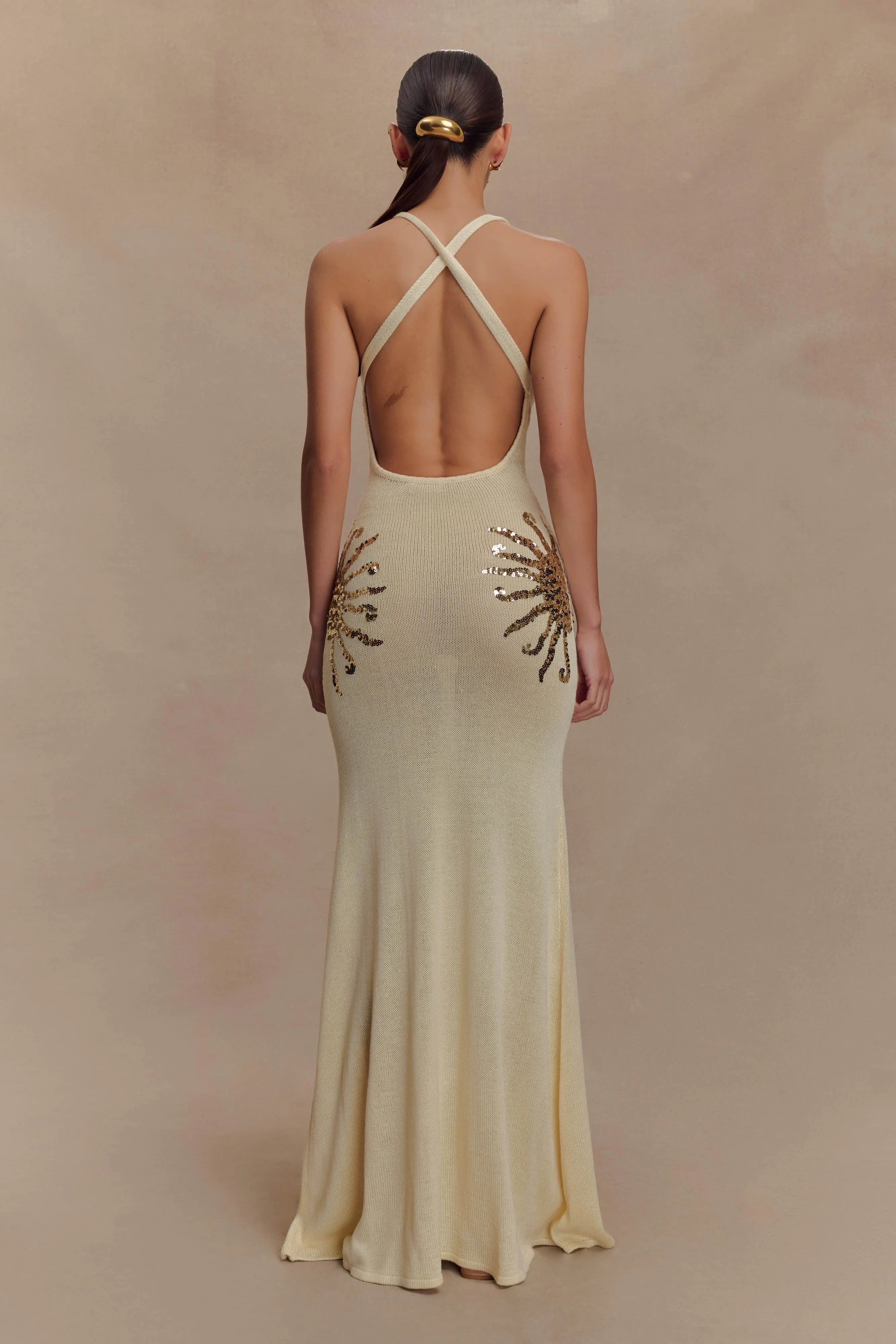 Ellington Knit Maxi Dress With Sequin - Ivory Cozy Cut Indoor Event