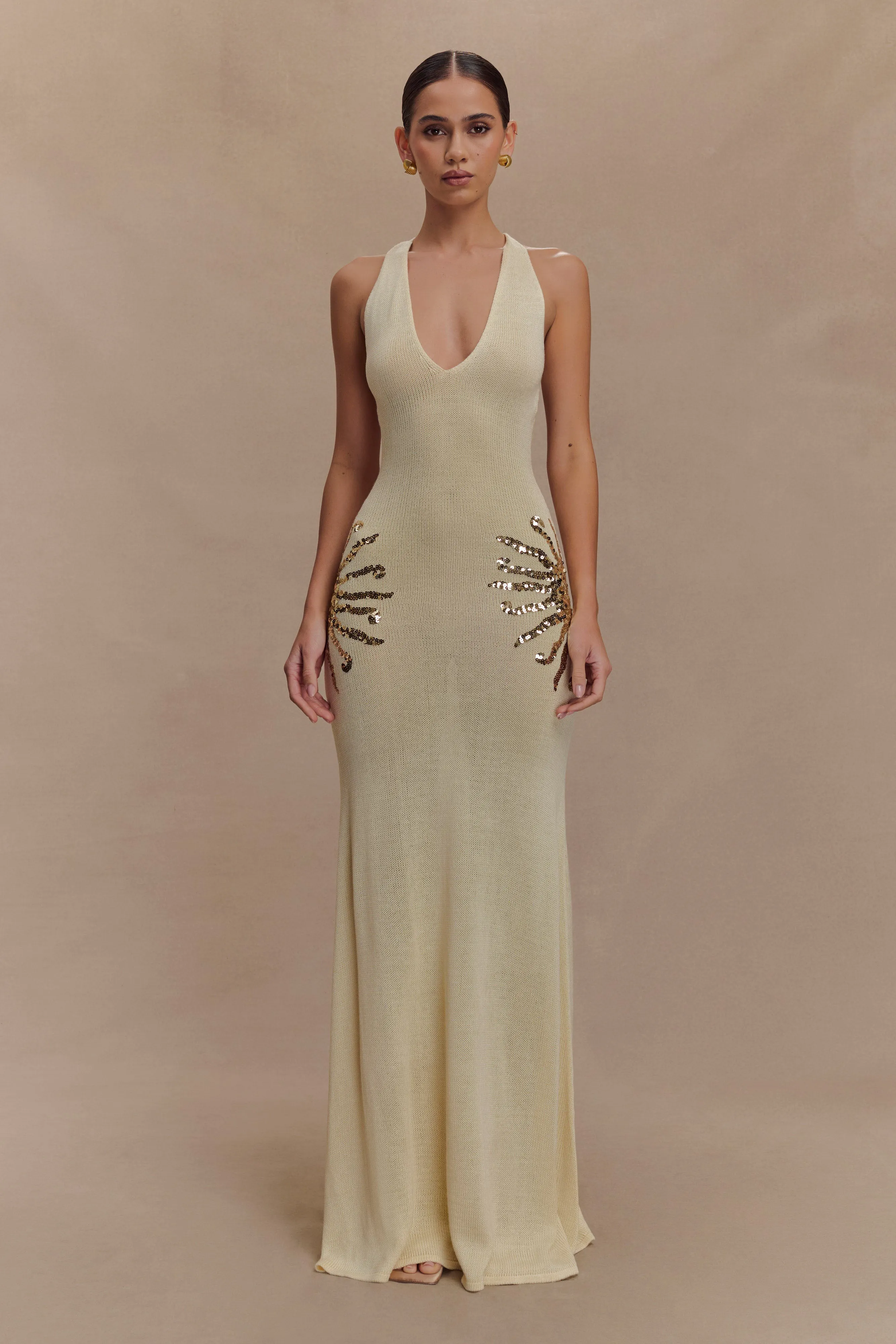 Ellington Knit Maxi Dress With Sequin - Ivory Smooth Shape Casual and Smart