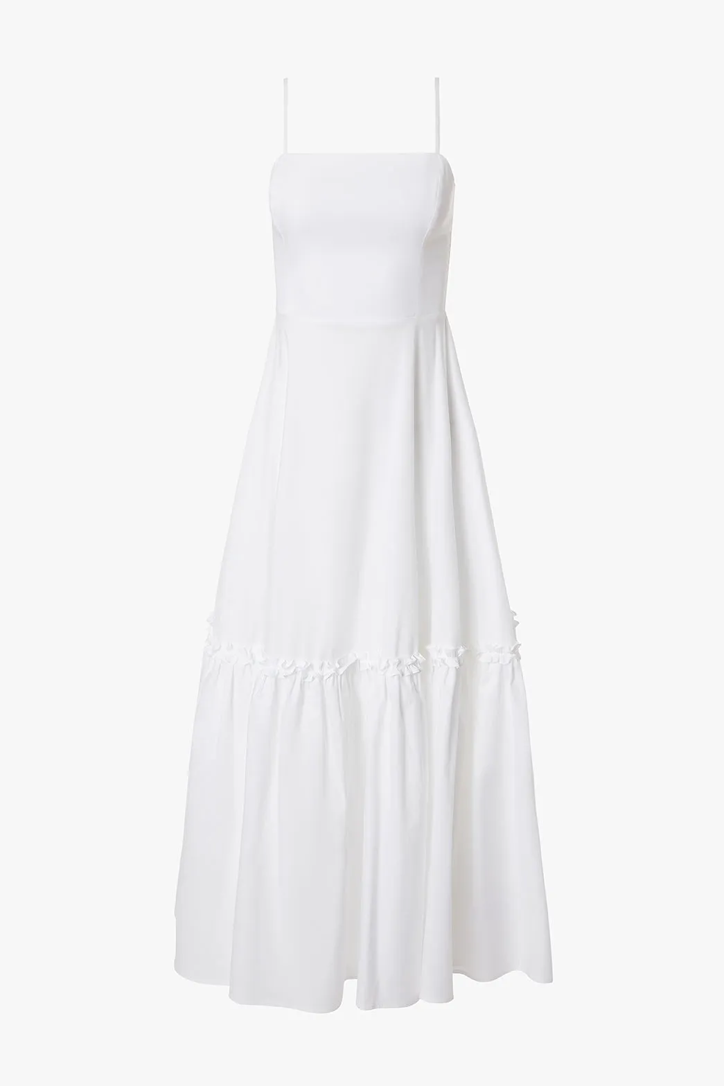 Ruffle Flare Midi Dress Gemstone-Detail Neutral Aesthetic