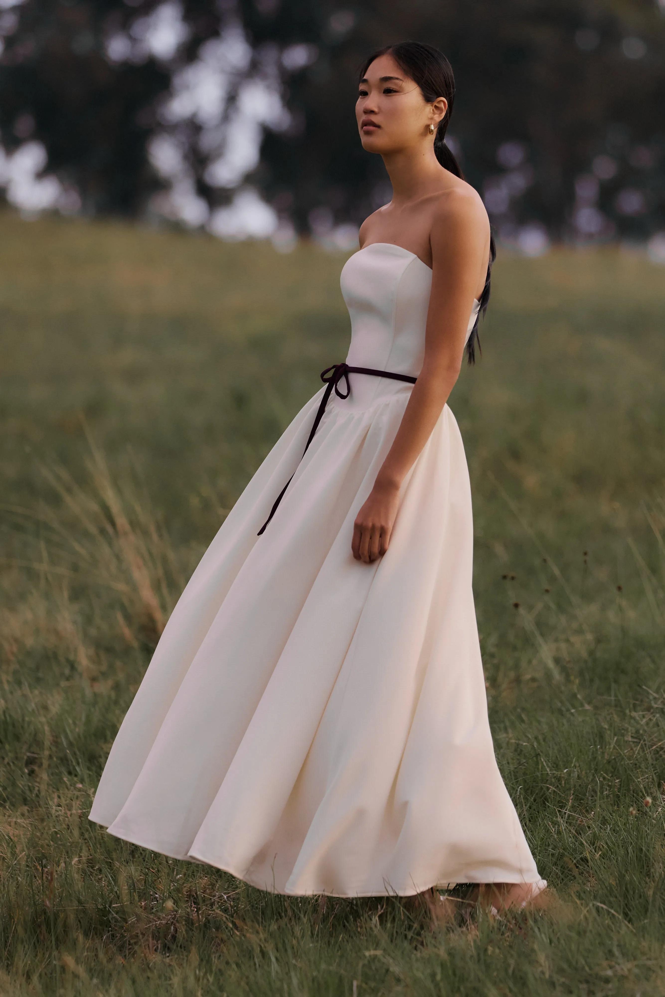 Quiet Sweet spring fresh Penny Strapless Contrast Midi Dress - Ivory & Burgundy