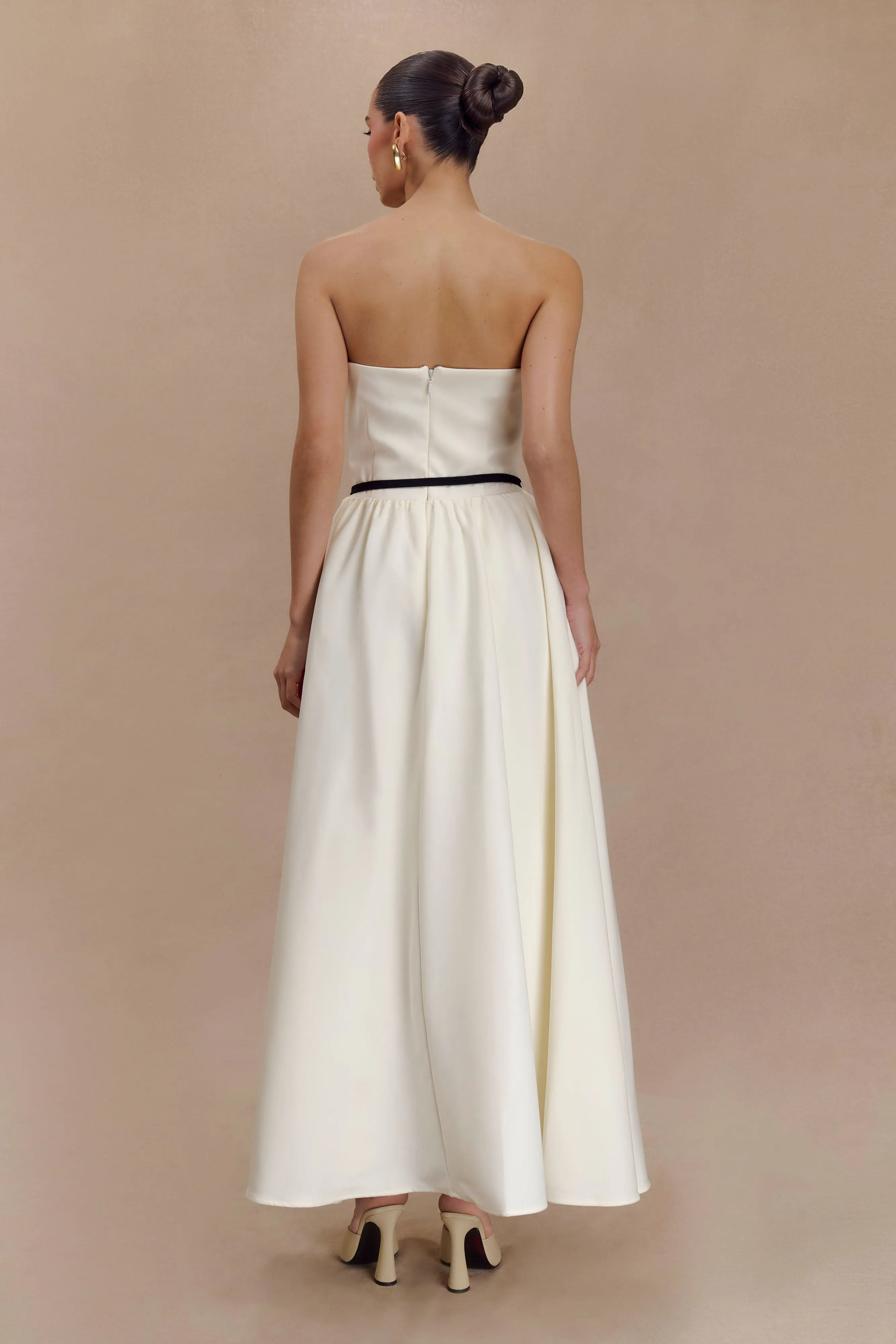 Penny Strapless Contrast Midi Dress - Ivory & Burgundy QuickDryTechnology Side Tie