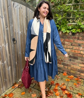 Chambray Tiered Denim Midi Dress Spring Mood