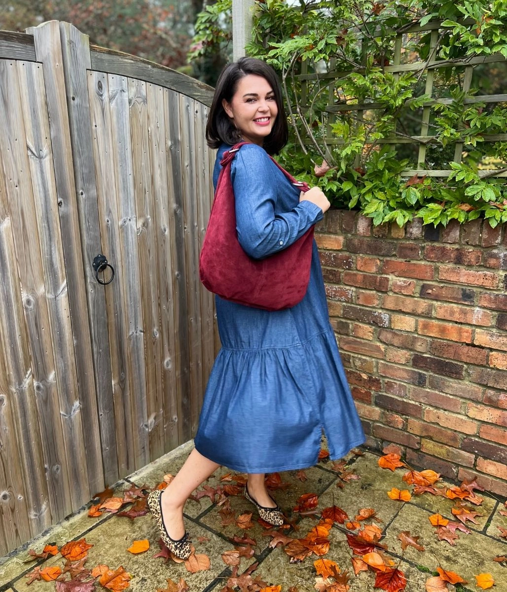 Golden Scene Office Friendly Chambray Tiered Denim Midi Dress