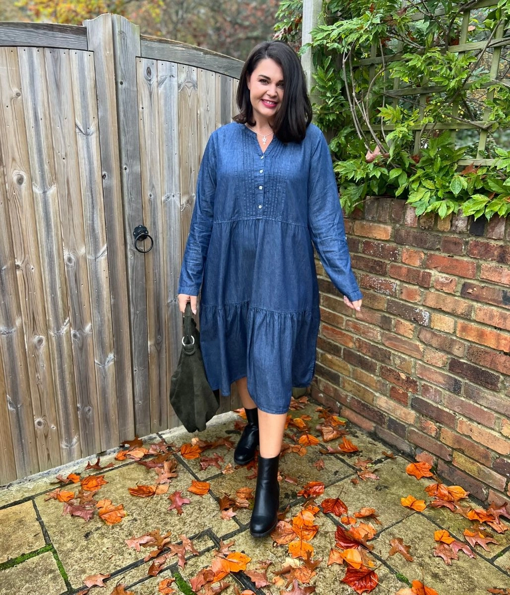 Modern Layers Chambray Tiered Denim Midi Dress