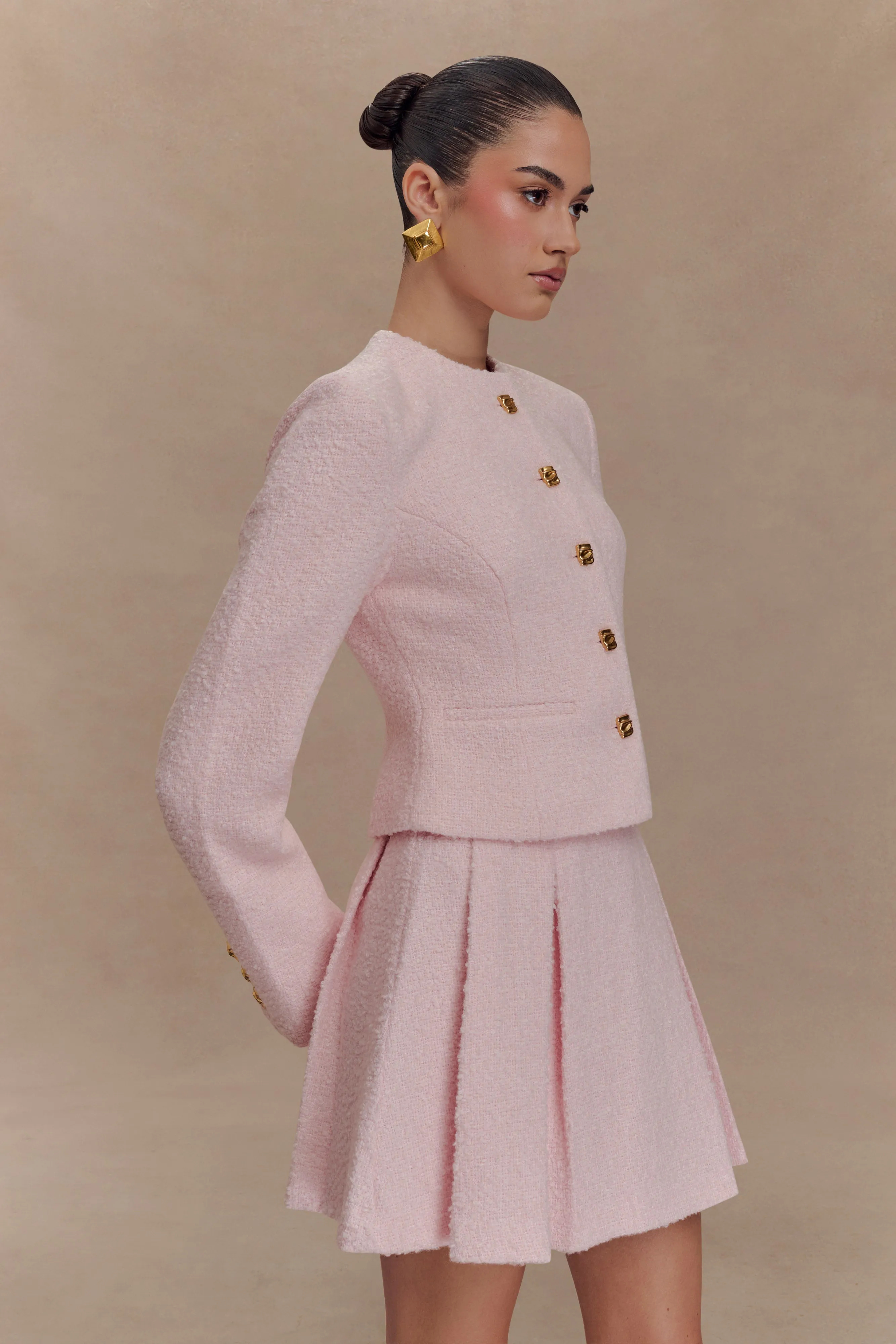 Textured Finish Headphone Hole Cleo Boucle Jacket - Powder Pink