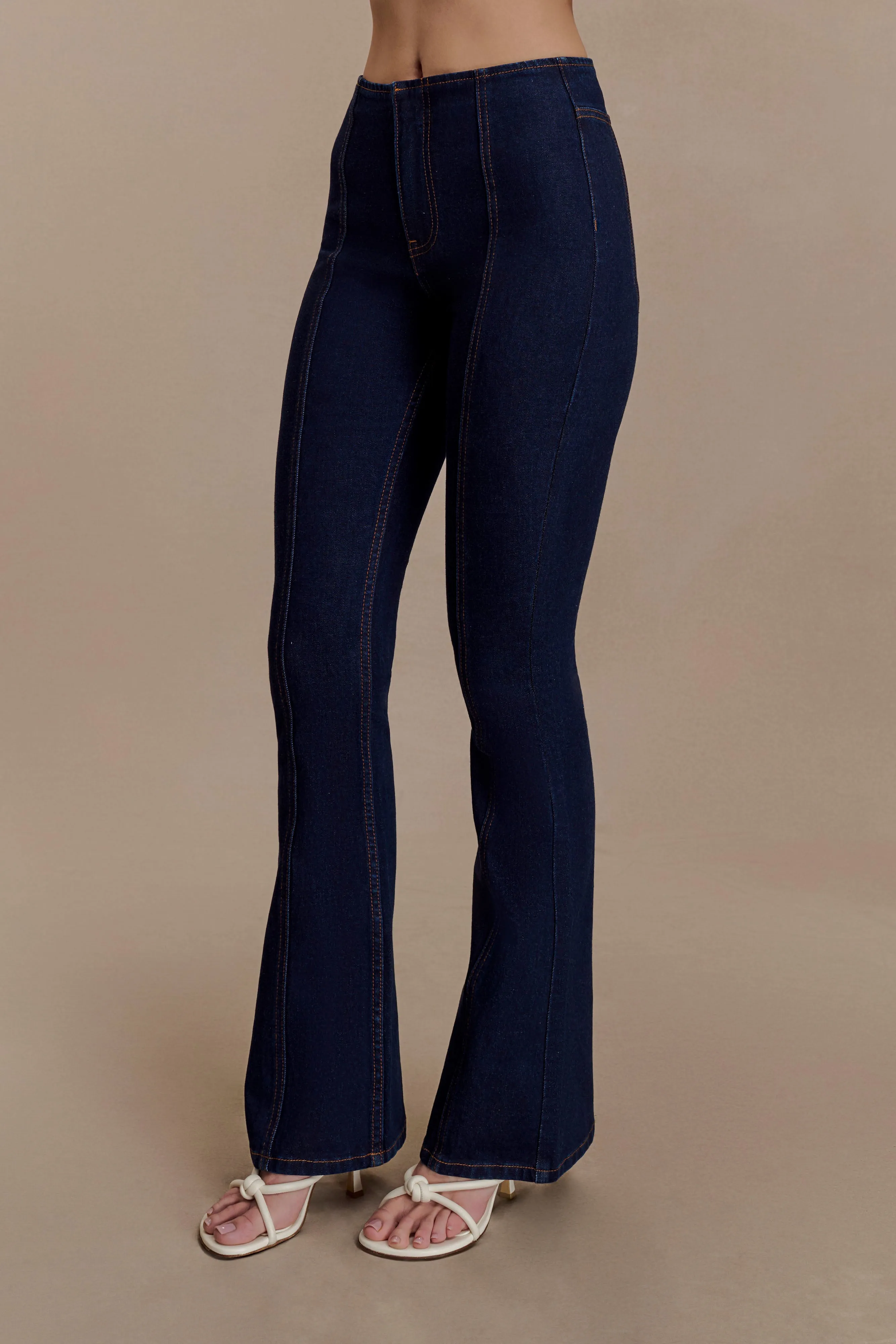 Skinny Fit Clio Paneled Flare Jeans - Indigo Blue