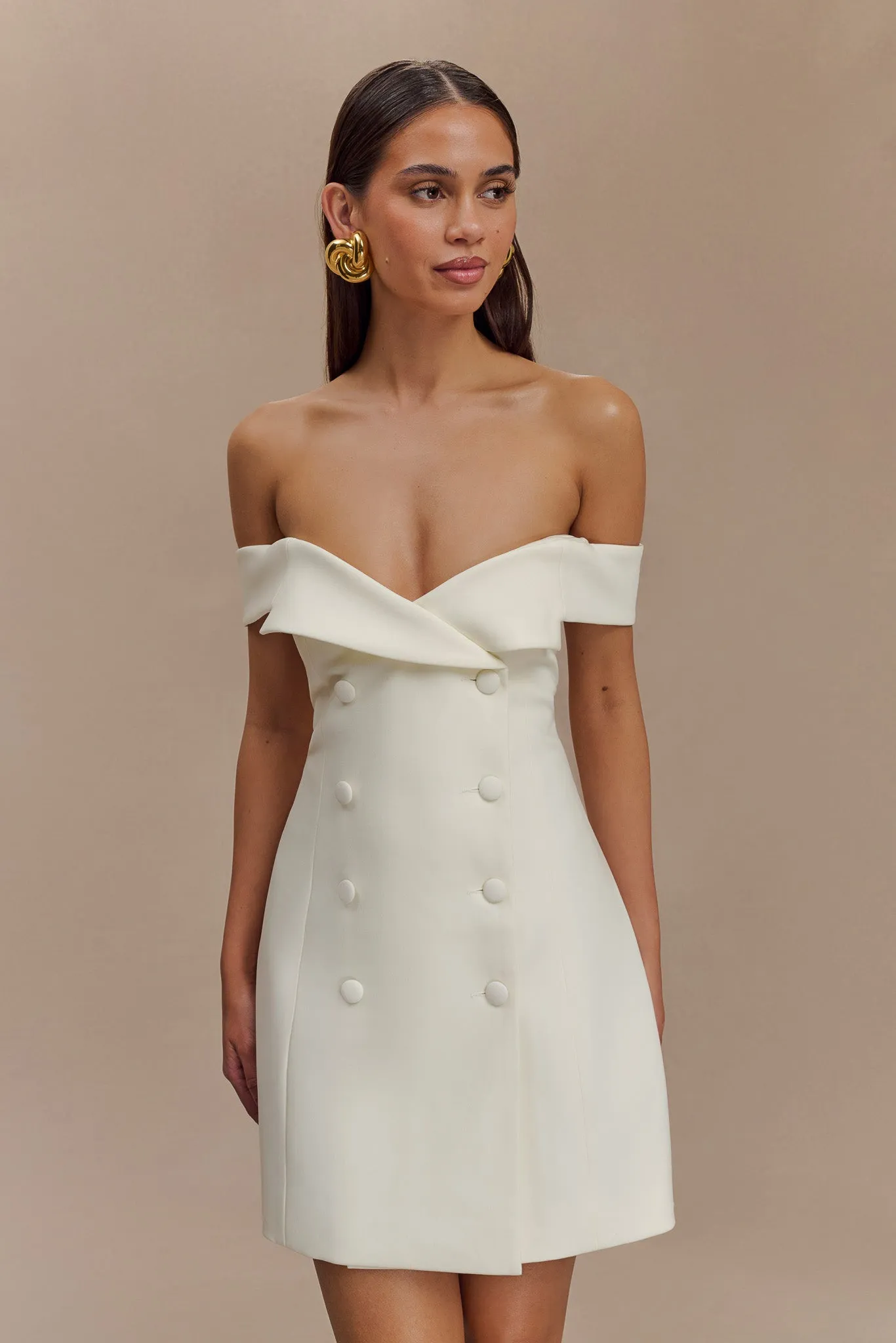 Trend Movement Stylish Appearance Noelle Off Shoulder Suiting Mini Dress - Ivory