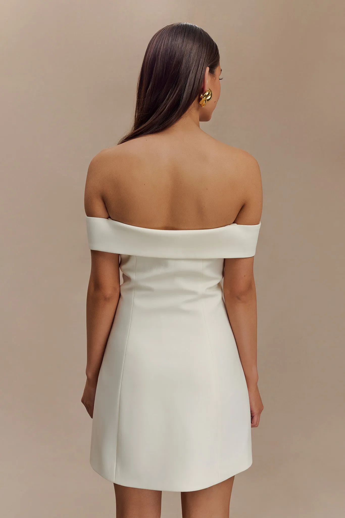Noelle Off Shoulder Suiting Mini Dress - Ivory Bride Friend Farm Air