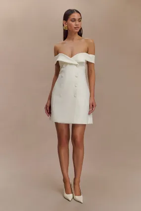 Noelle Off Shoulder Suiting Mini Dress - Ivory WideCollarDesign Playful touch