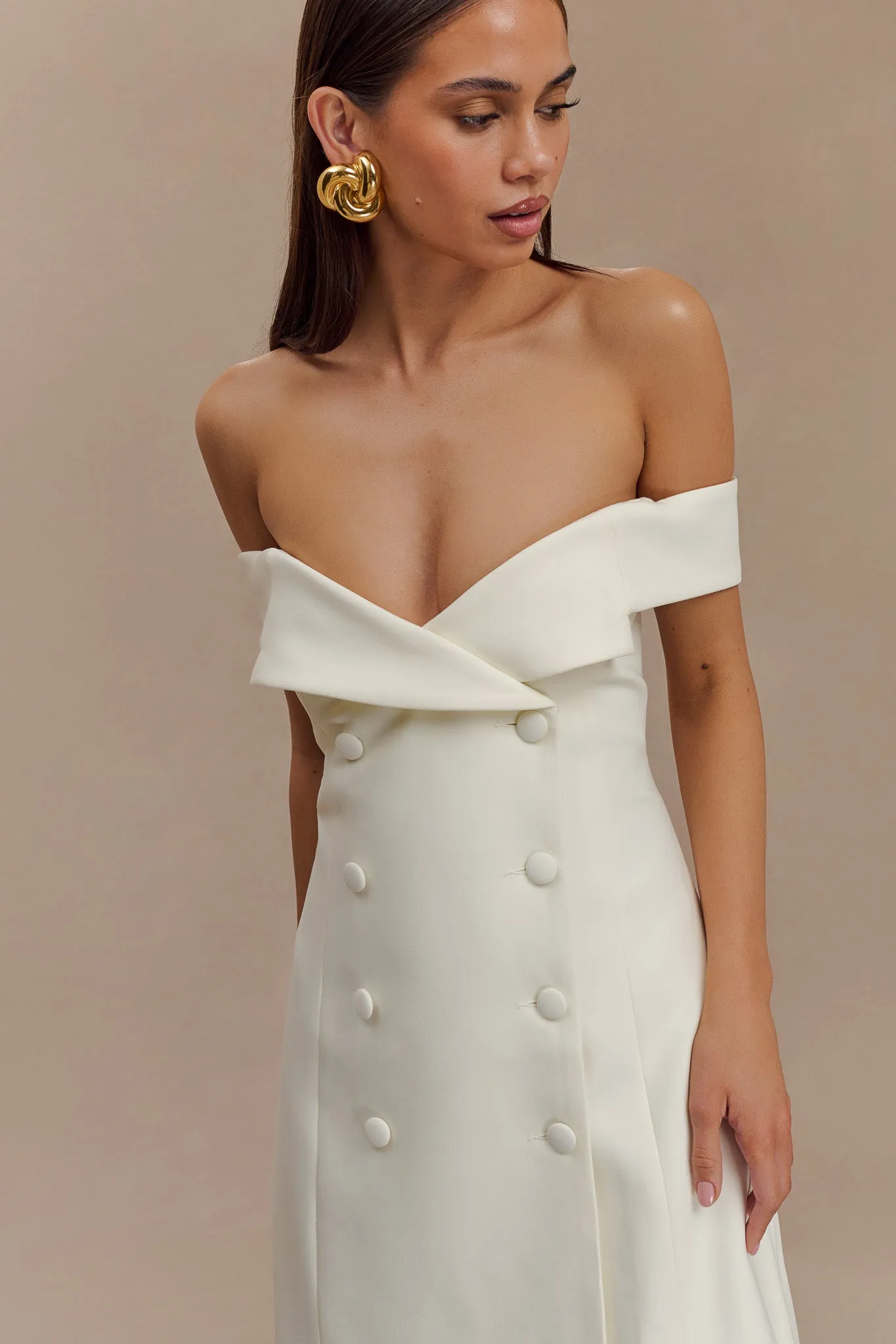 Noelle Off Shoulder Suiting Mini Dress - Ivory Fashionable Cut