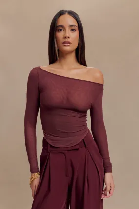 Colette Boat Neck Mesh Top - Mahogany FlexFit Technology Temperature control
