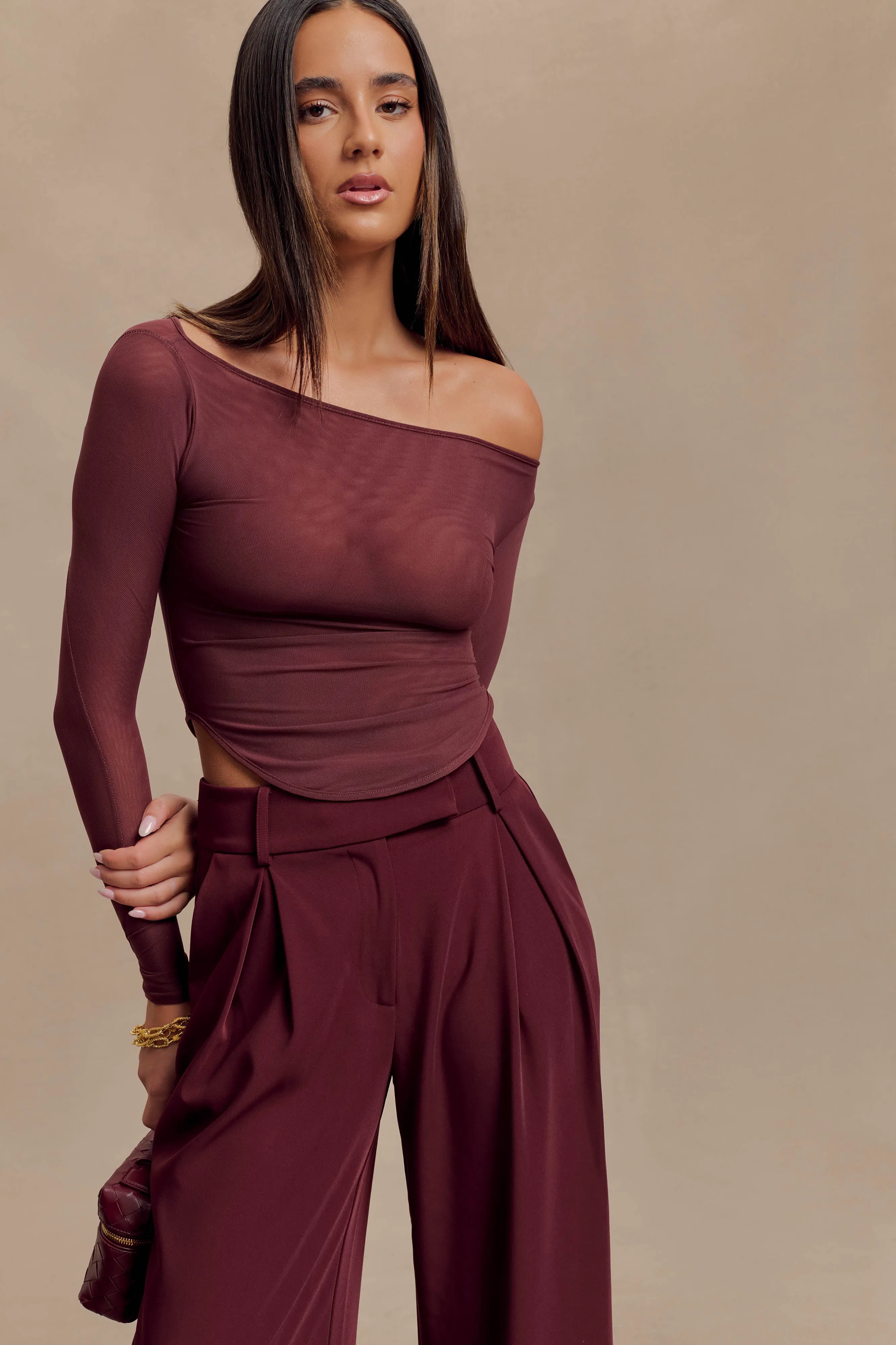EthicallySourcedMaterial Colette Boat Neck Mesh Top - Mahogany