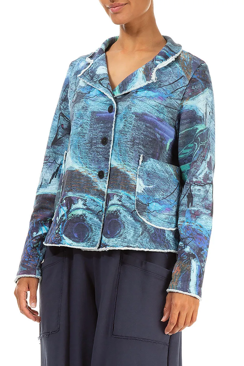 Checkered Style Collar Blue Reverie Cotton Jacket