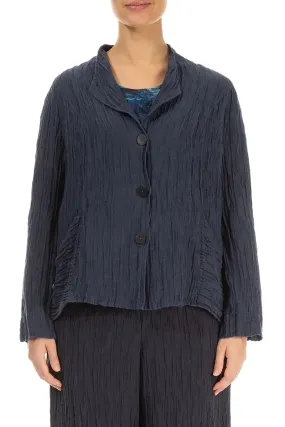 Collar Crinkled Graphite Blue Silk Jacket Weekend Style