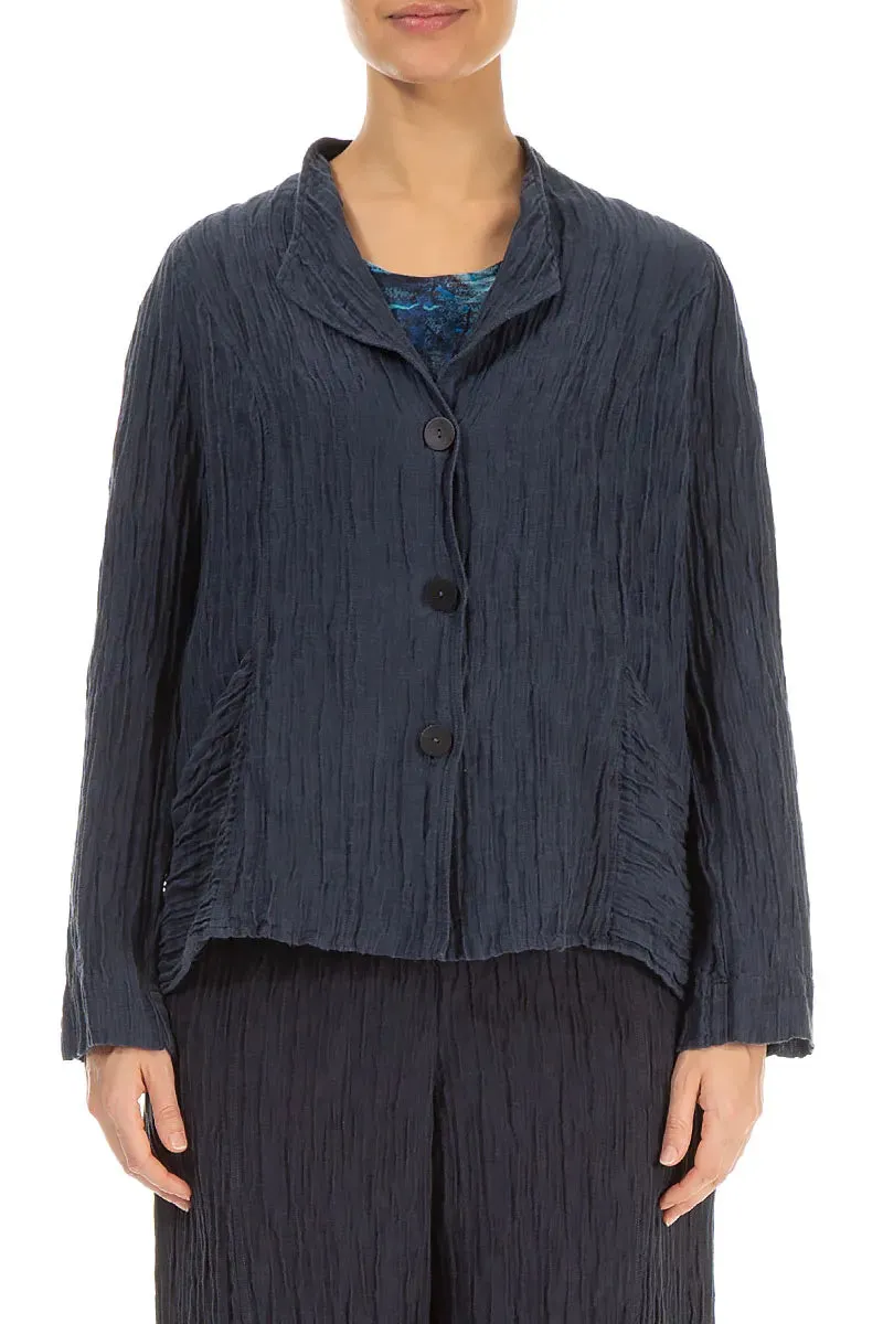 Collar Crinkled Graphite Blue Silk Jacket Weekend Style