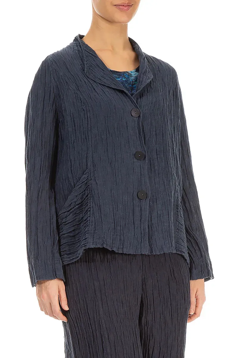 Collar Crinkled Graphite Blue Silk Jacket Temperature control Windproof Inner Layer