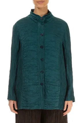 Detachable Layer Collar Crinkled Peacock Silk Linen Jacket
