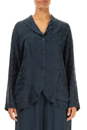 Detachable Hood Collar Dotty Teal Silk Linen Jacket