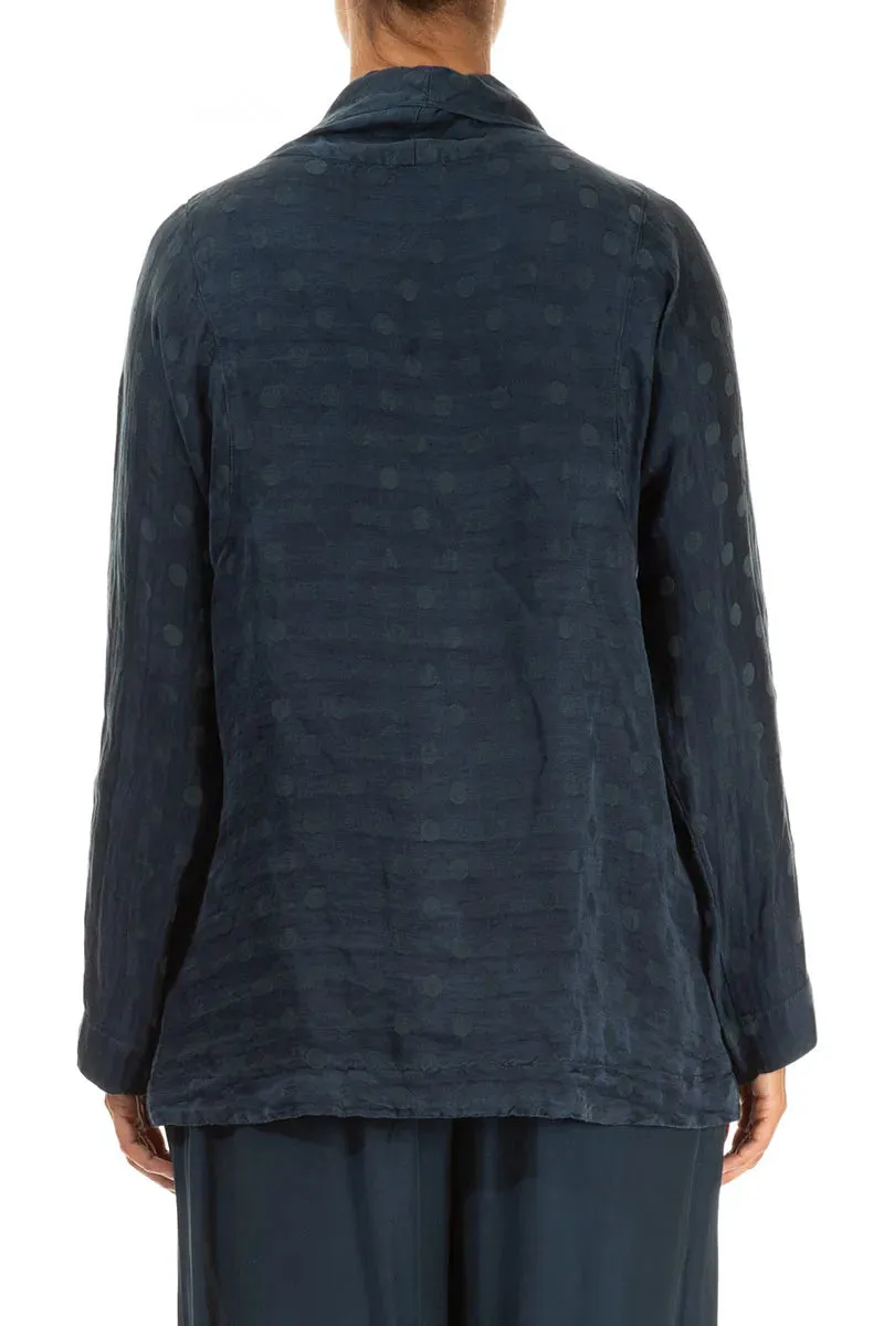 Layered Neckline Flexible Shoulder Design Collar Dotty Teal Silk Linen Jacket