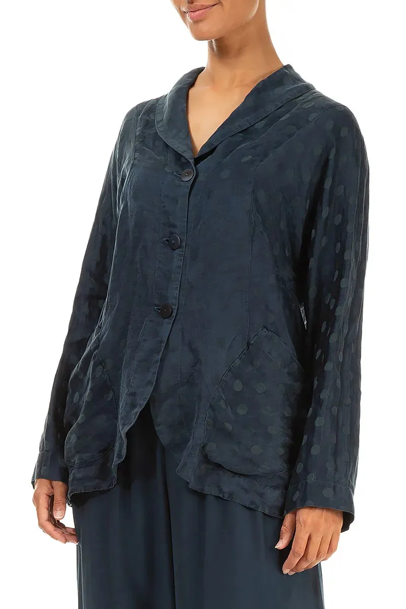 Collar Dotty Teal Silk Linen Jacket Cozy Texture