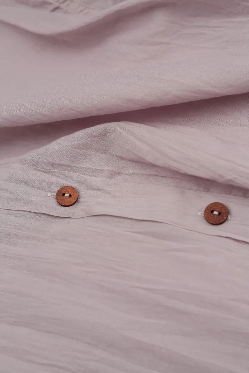 Roomy Cut Collar Greige Crumpled Cotton Shirt