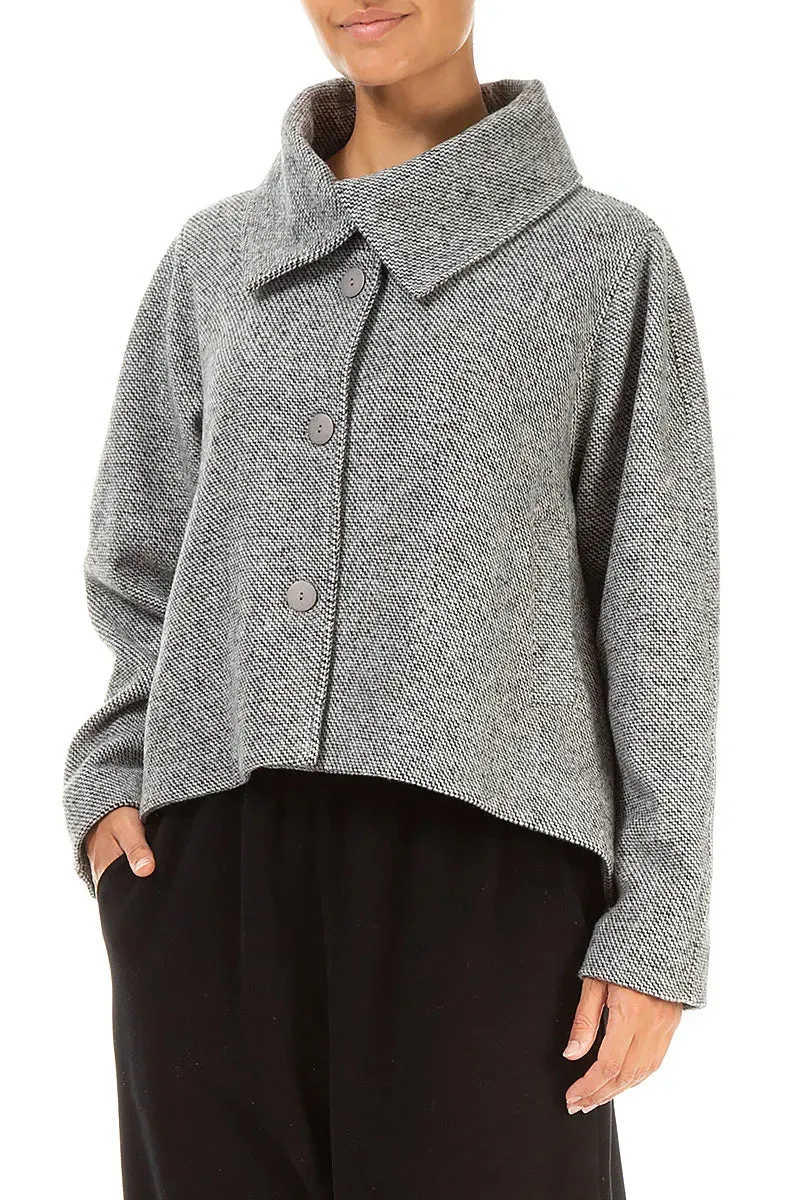 Collar Neck Soft Grey Wool Jacket Reinforced Elbow Panels Moisture Wicking Material