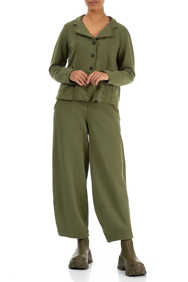 Adjustable Cuff Design Breathable Technology Collar Olive Cotton Jacket