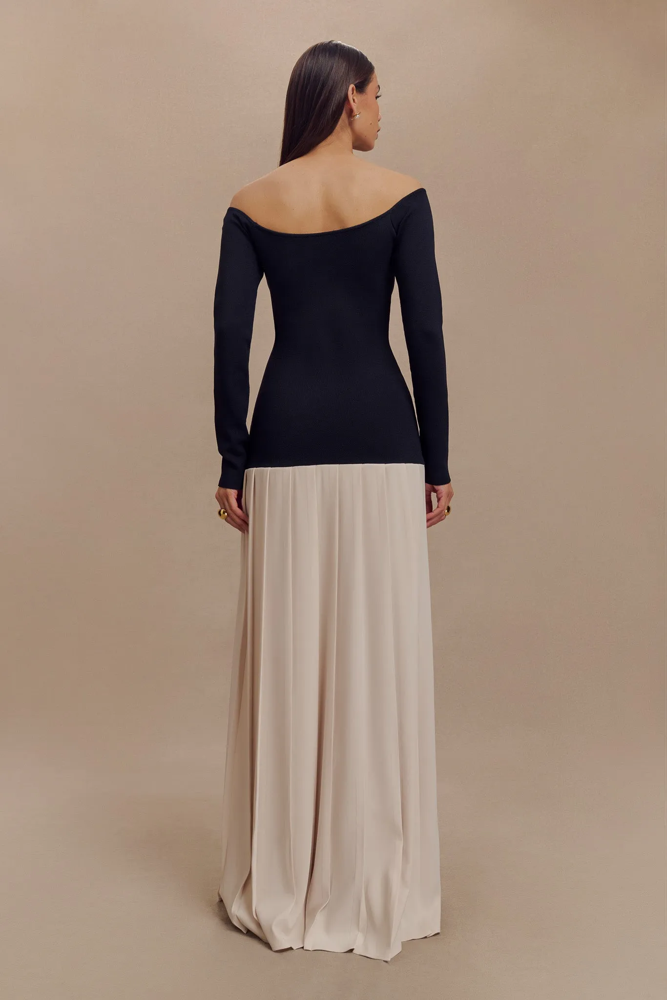 Refined Feel Smart Shape Presley Contrast Knit Off Shoulder Maxi Dress - Navy And Cream