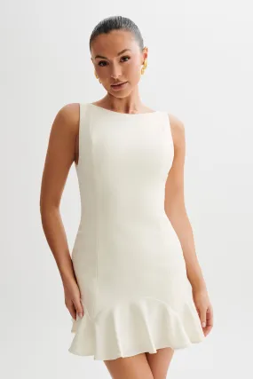 Timeless Fit Look Leonora Sleeveless Suiting Mini Dress With Ruffle - Ivory