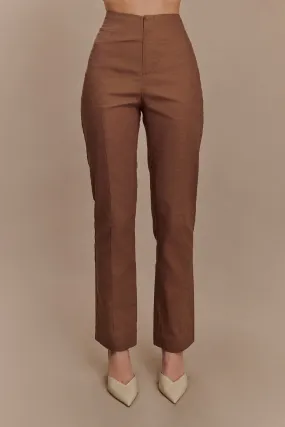 Dora Linen Straight Leg Pant - Cacao Brown Shape Retention Pocket Reinforcement
