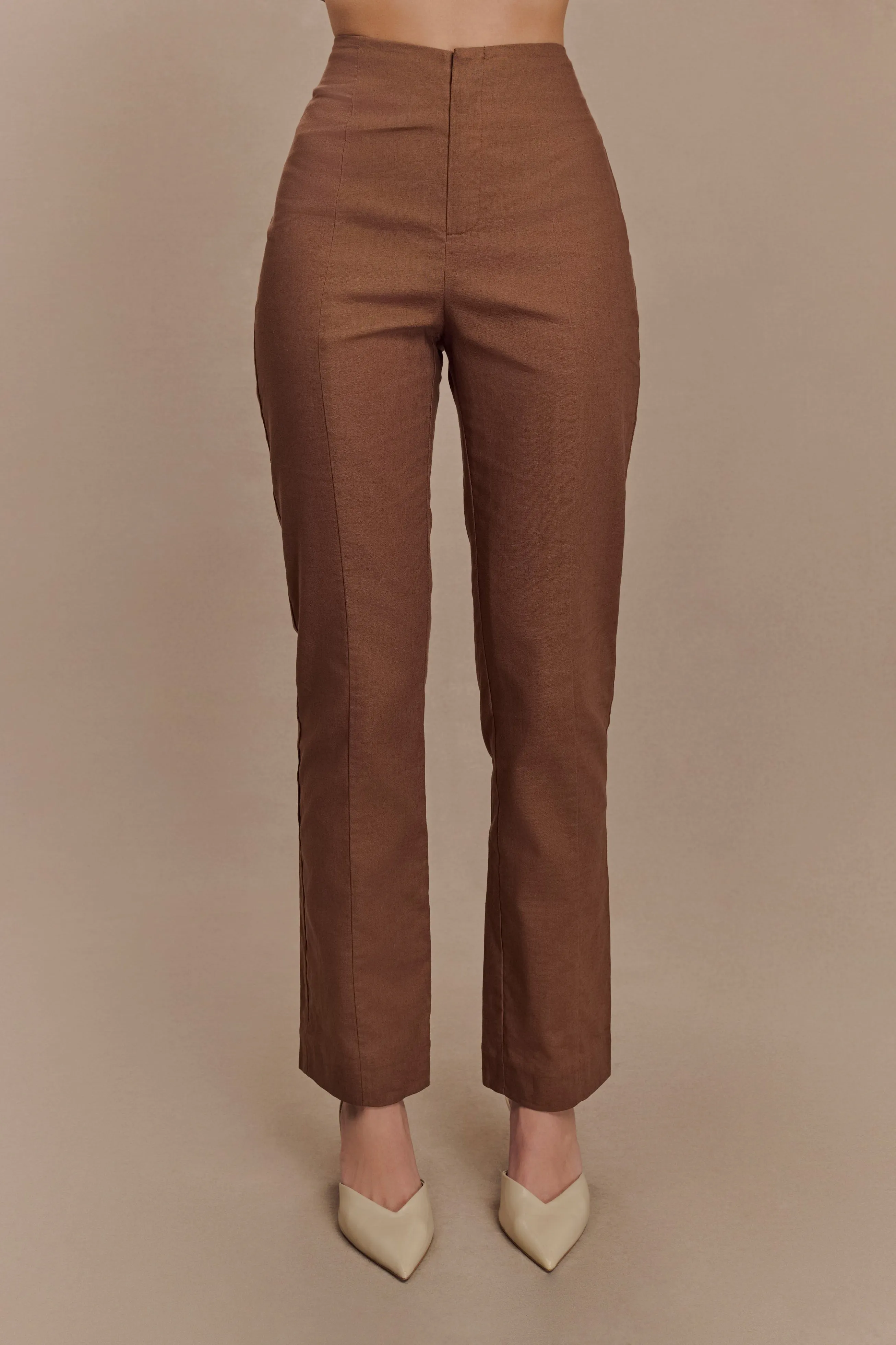 Dora Linen Straight Leg Pant - Cacao Brown Shape Retention Pocket Reinforcement