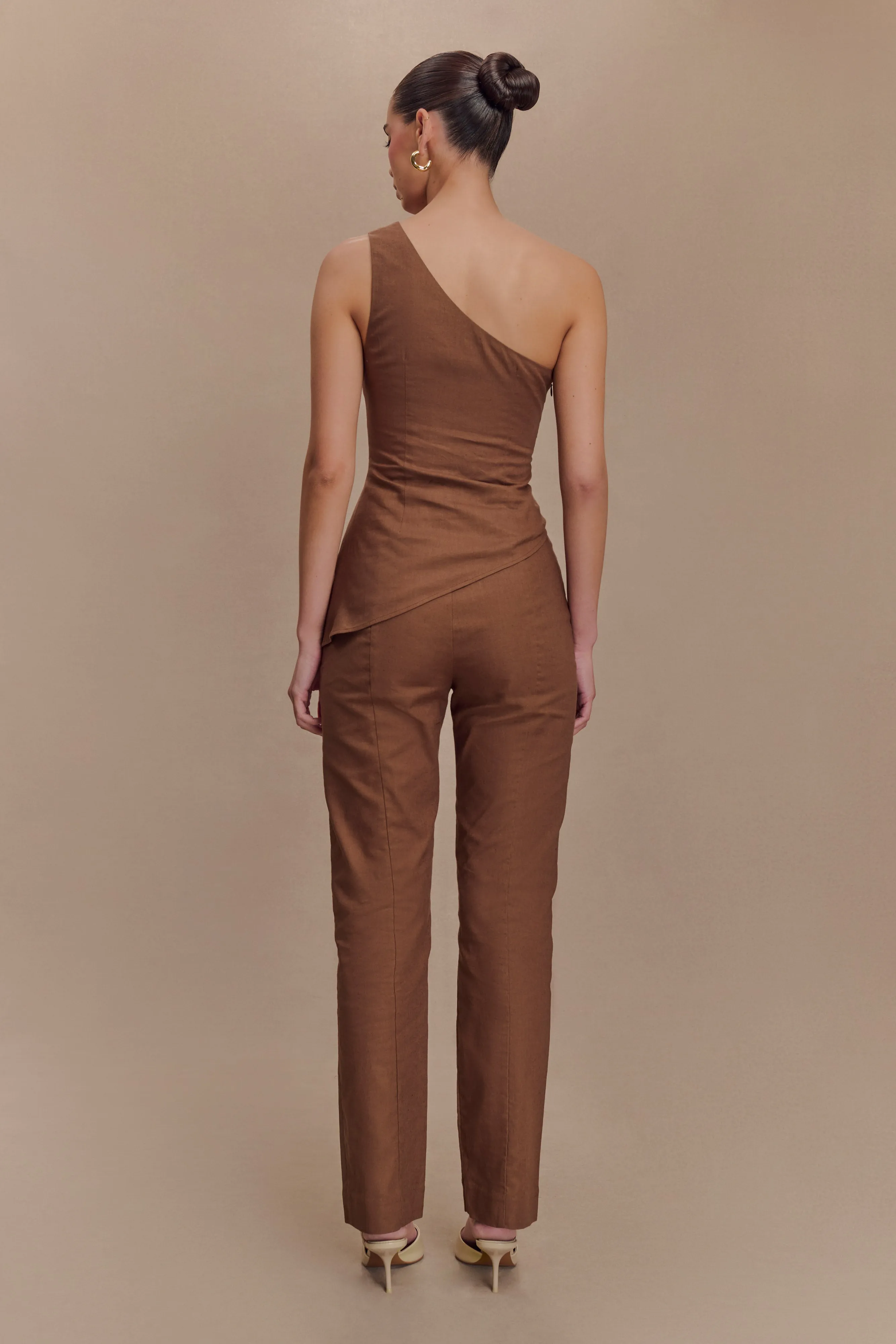 Dora Linen Straight Leg Pant - Cacao Brown Clean Cut