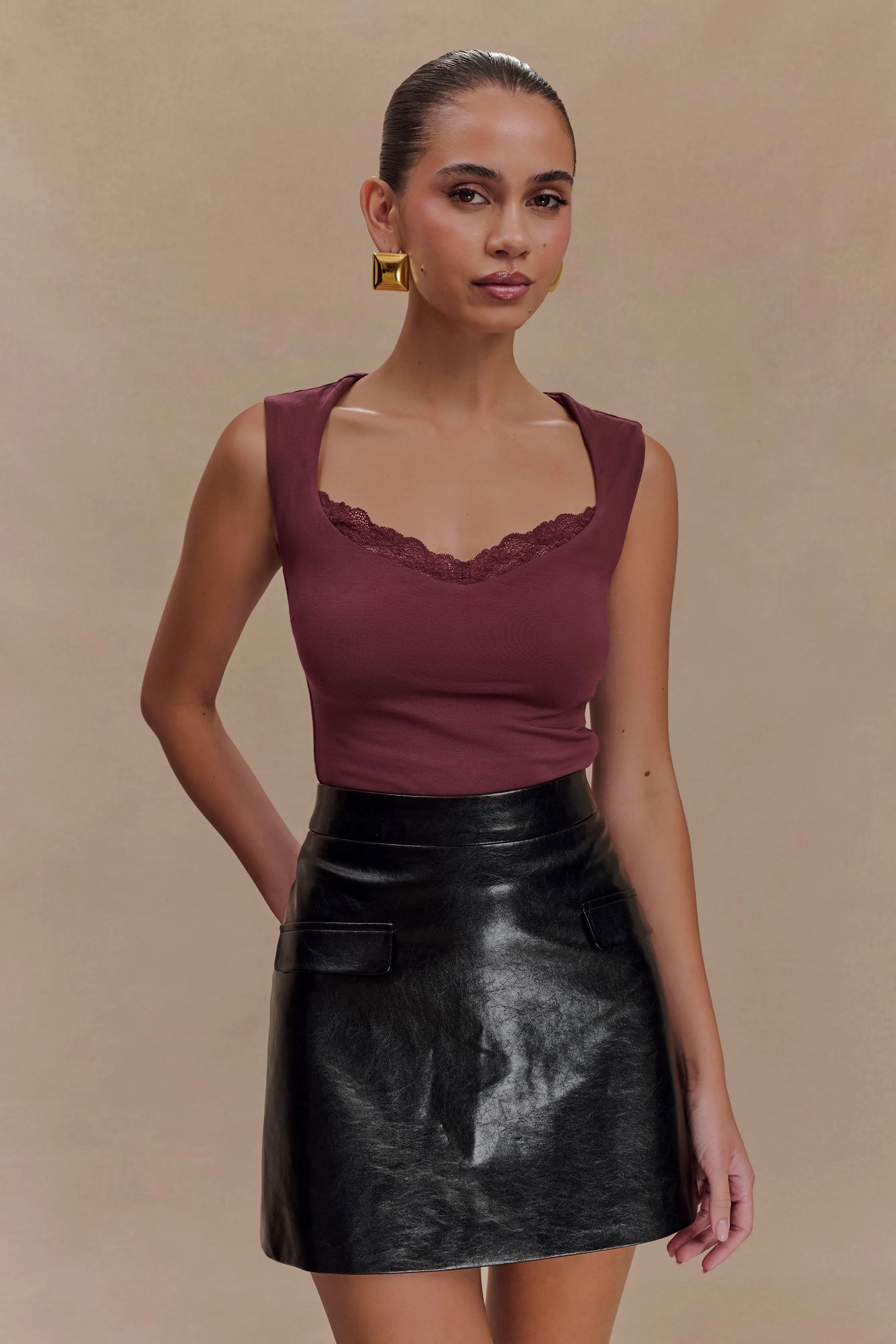 Tatianna Lace Trim Modal Top - Mahogany DoubleLayered