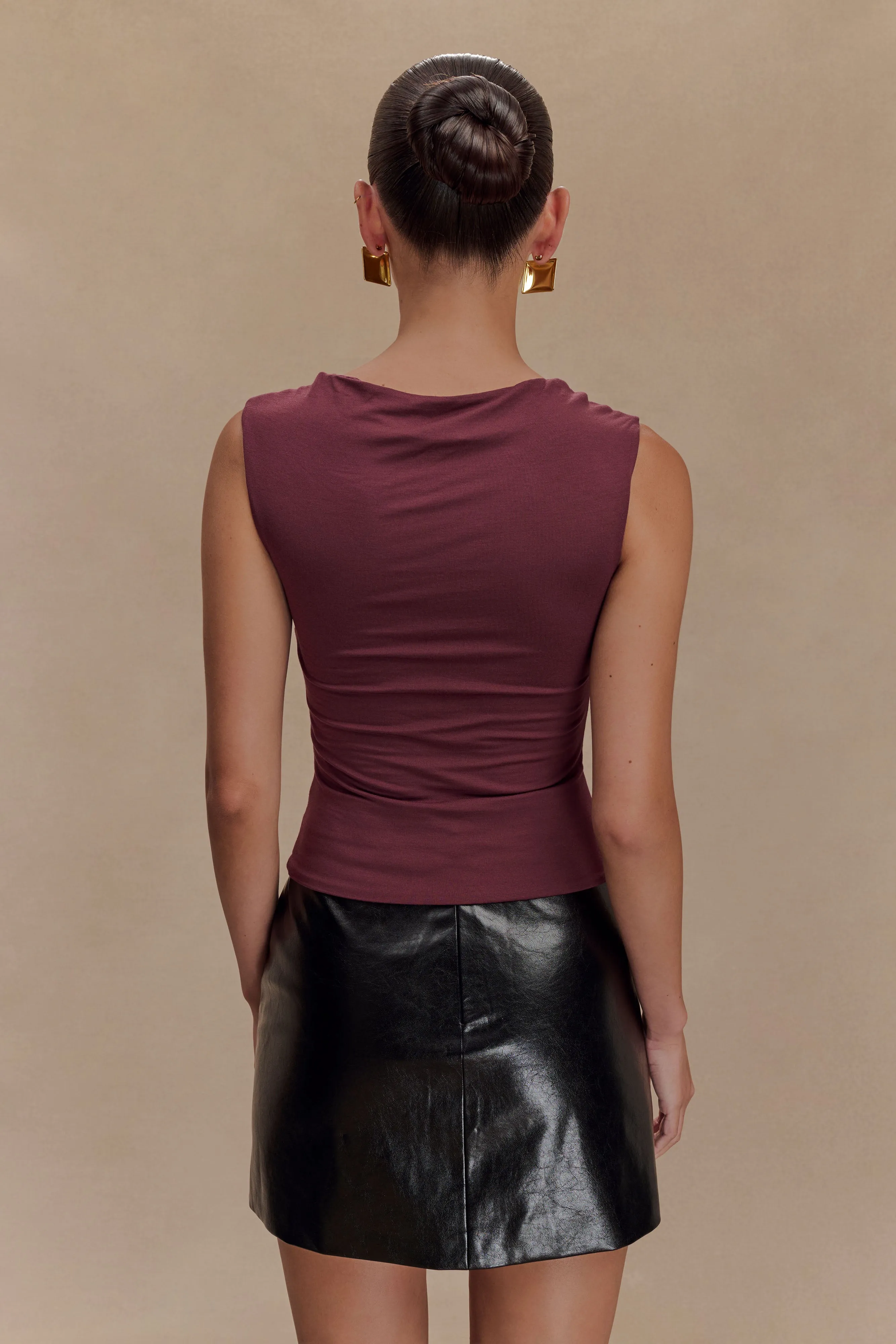 Anti Pill Surface Tatianna Lace Trim Modal Top - Mahogany