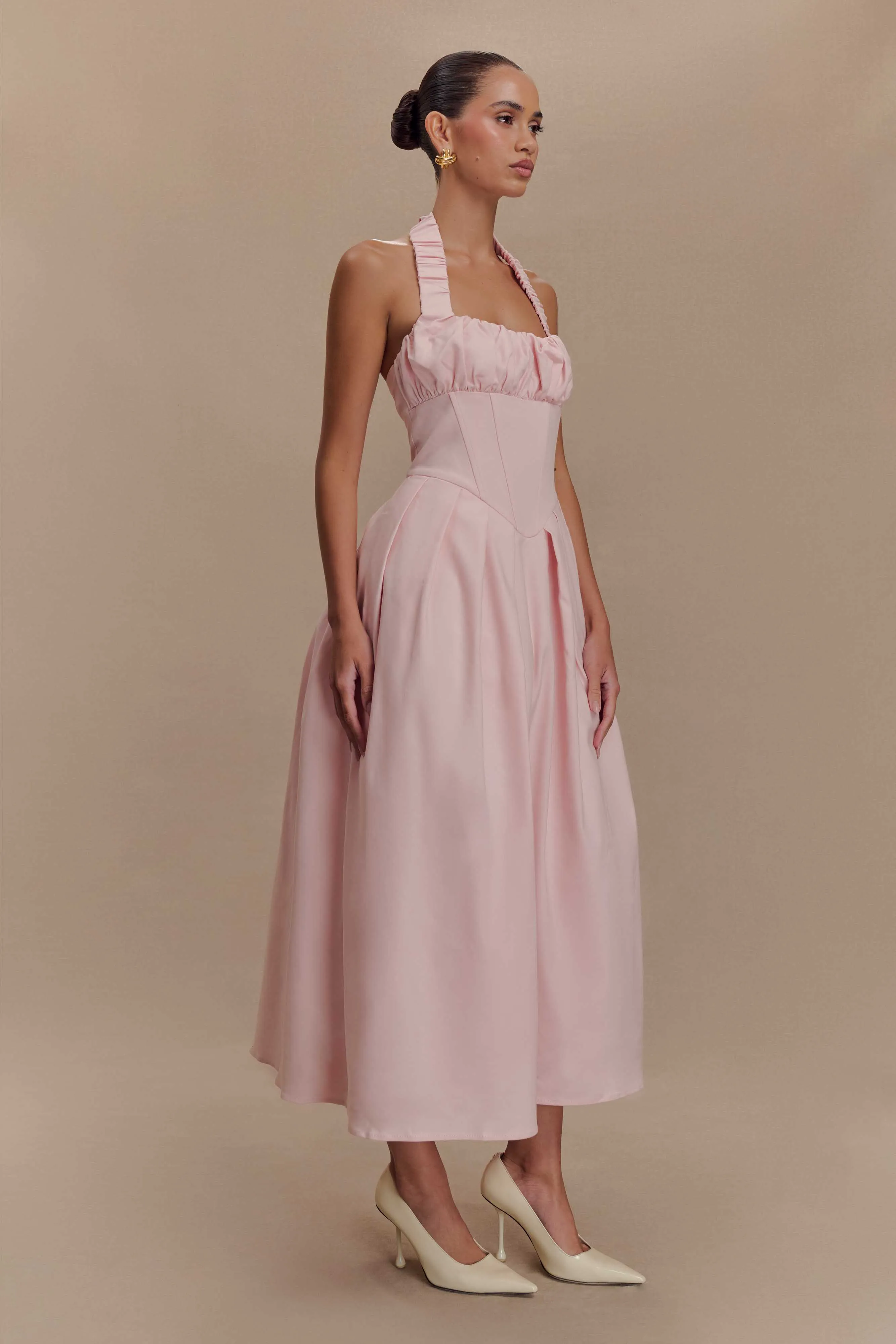 Candy Halter Midi Dress - Ballet Pink perfect for events