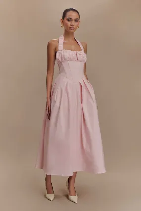 Candy Halter Midi Dress - Ballet Pink Refined Presence ConvertibleNeckline