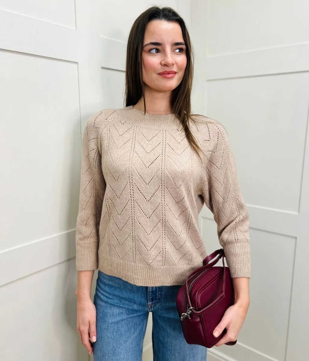 Cozy Performance Oatmeal Pointelle Crew Neck Jumper