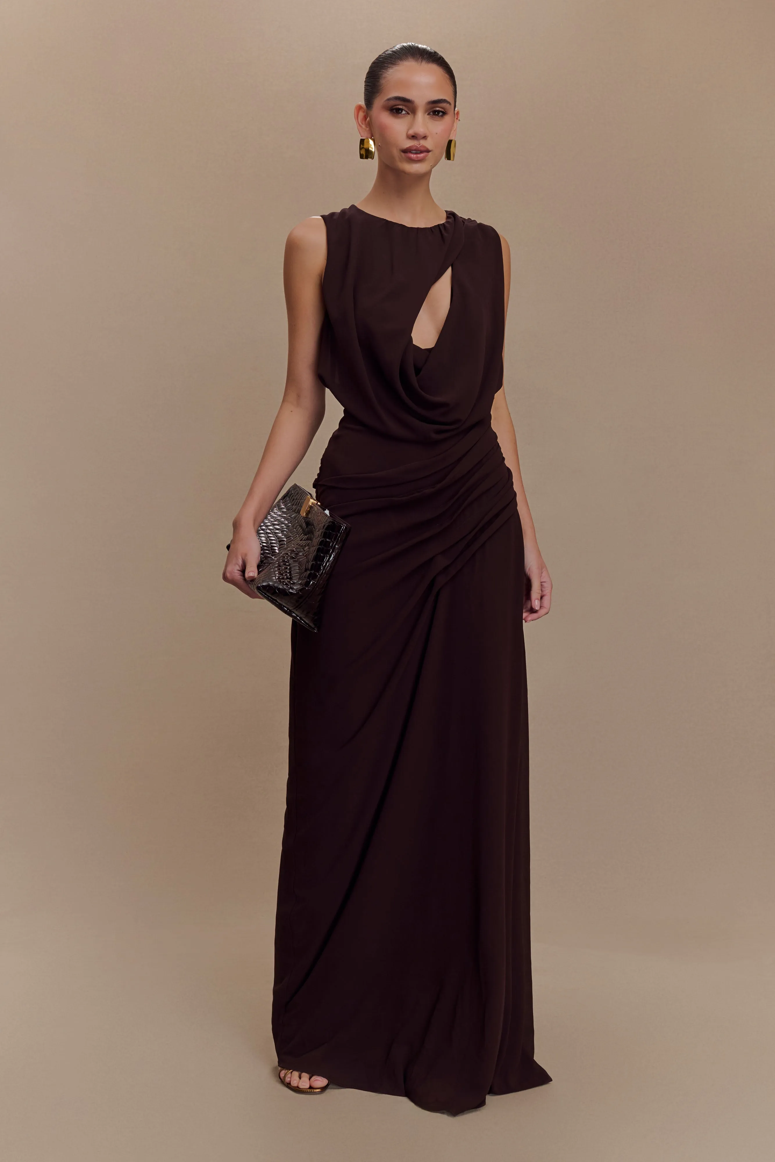 Oria Chiffon Maxi Dress - Cacao Brown Stylish Comfort