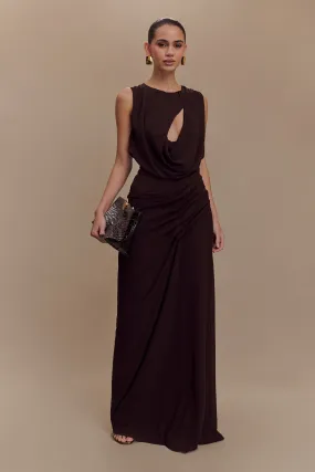 Oria Chiffon Maxi Dress - Cacao Brown Stylish Comfort