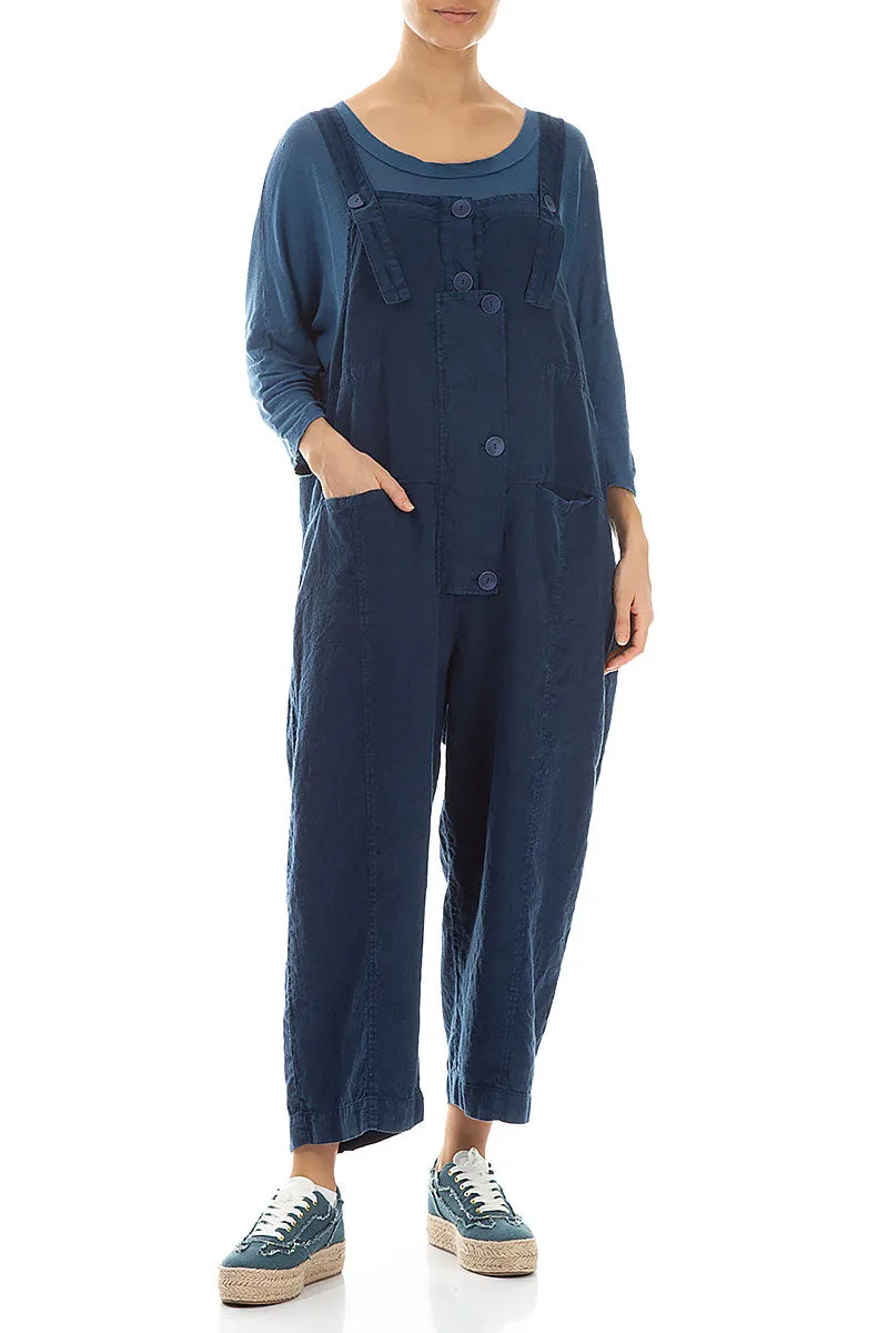 Adjustable Closure Strappy Royal Blue Linen Jumpsuit