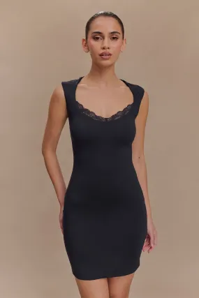 Tatianna Lace Trim Modal Mini Dress - Black Breezy Mood Sleeveless