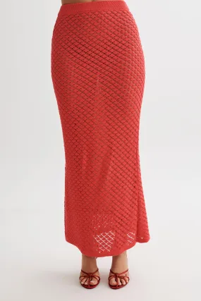 Guiliana Knit Maxi Skirt - Pomegranate Mesh Panel