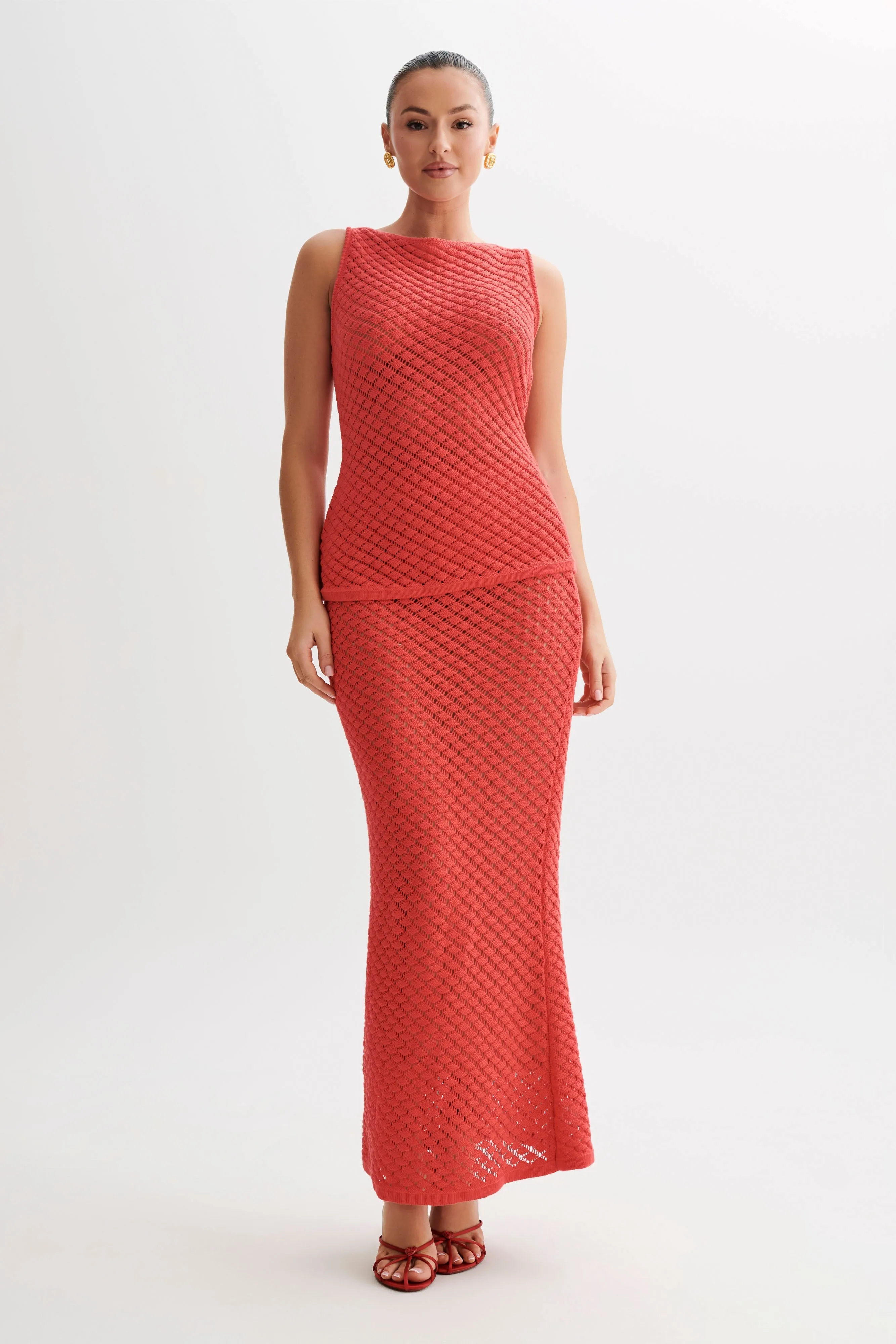 Guiliana Knit Maxi Skirt - Pomegranate Cozy Touch