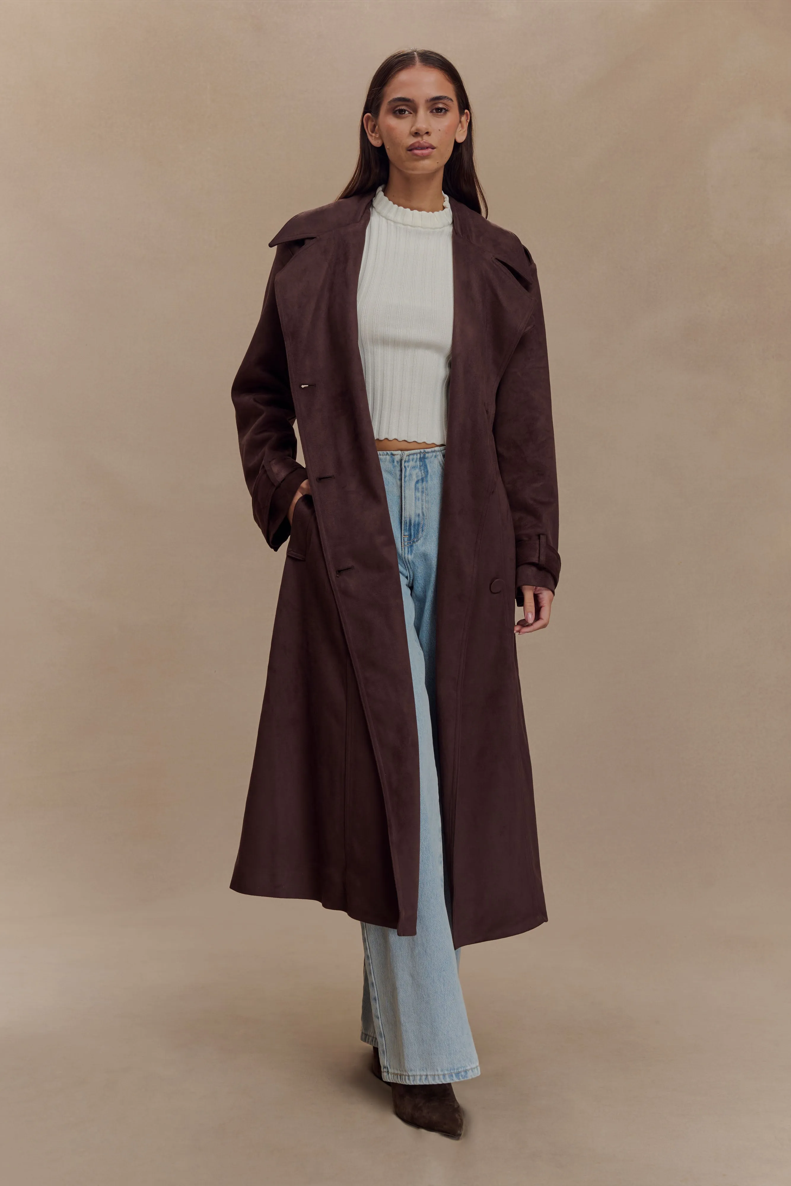 Marc Faux Suede Coat - Cocoa Chocolate Tagless Neckline Design