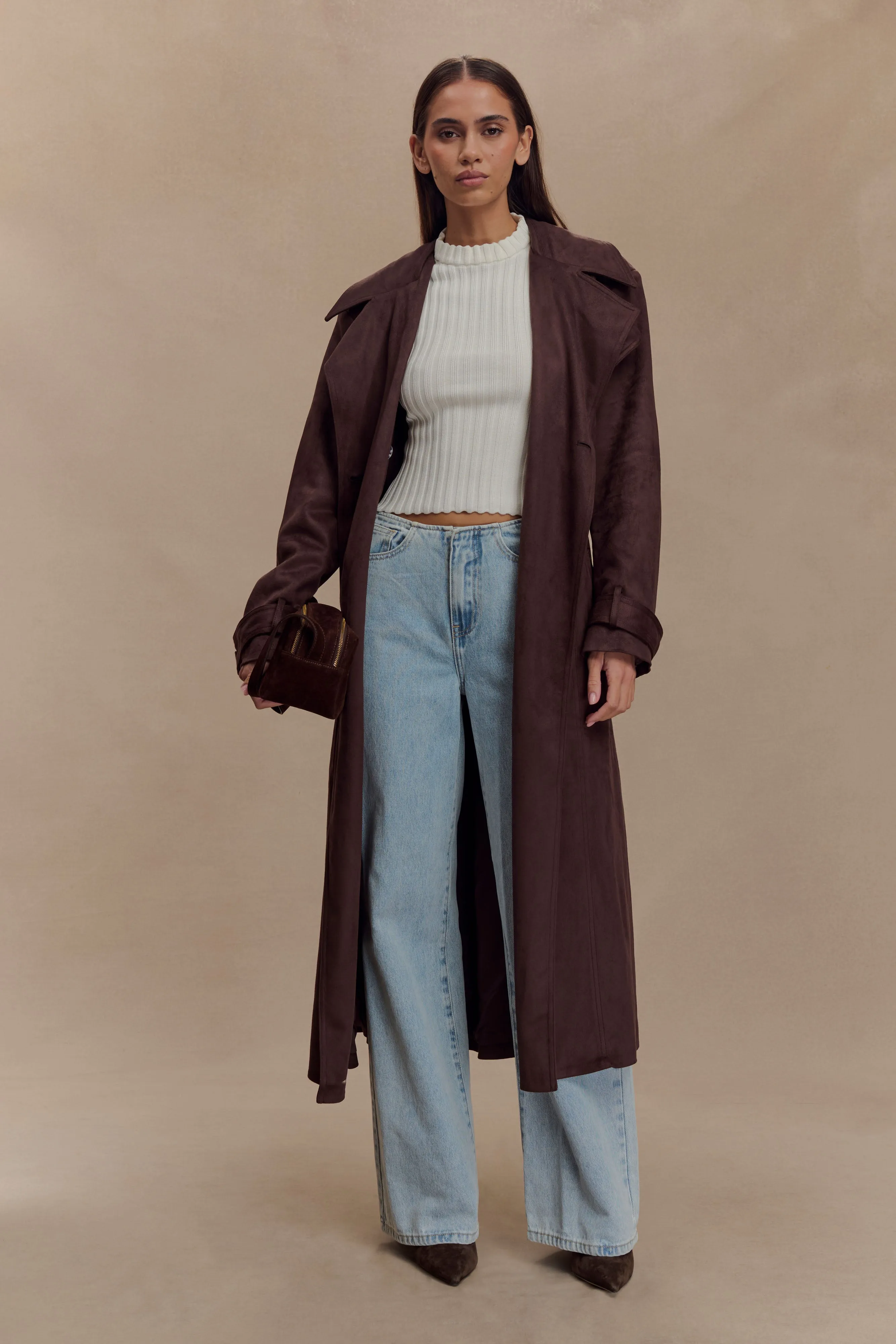 Marc Faux Suede Coat - Cocoa Chocolate Modular Layering Four Way Stretch Material