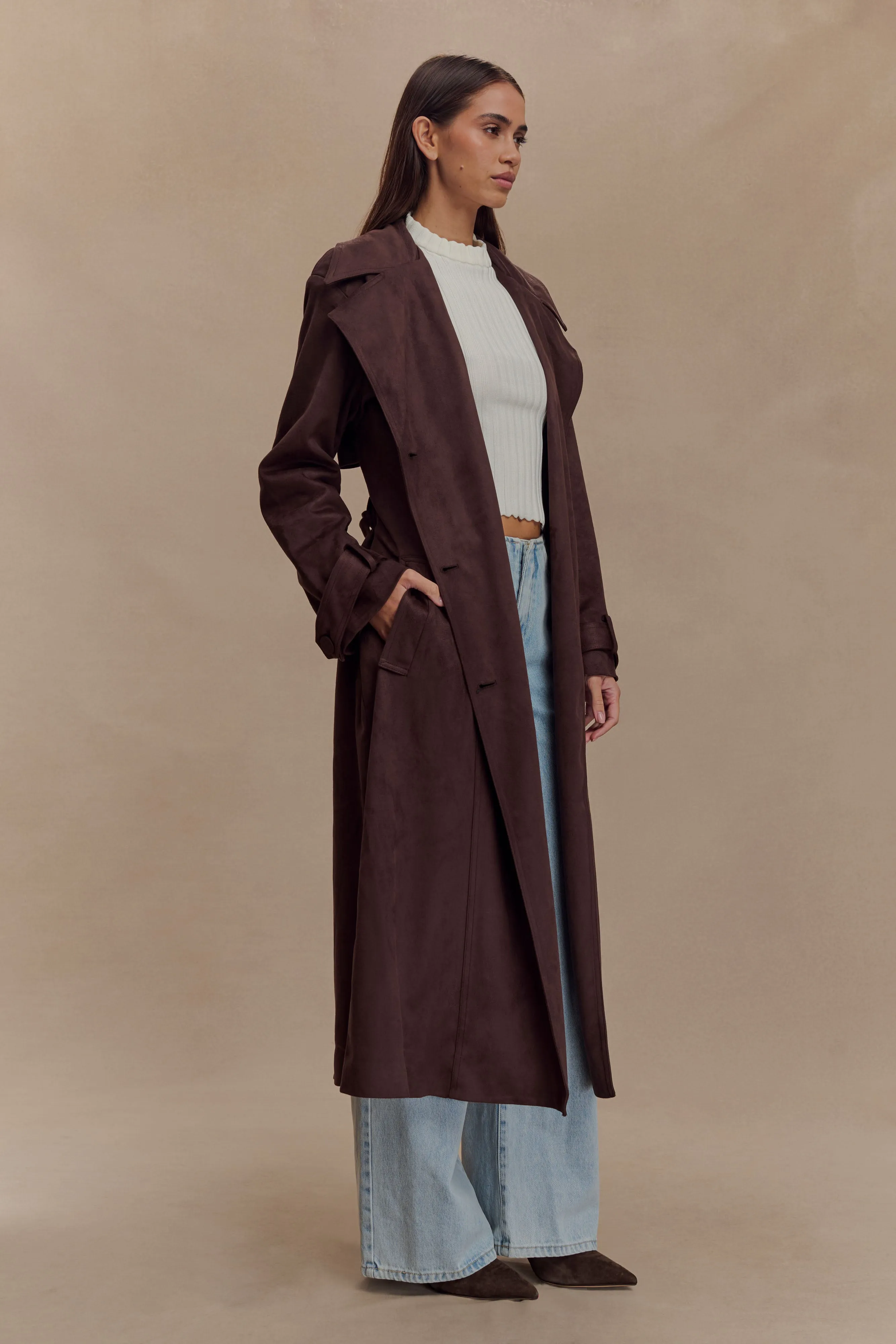 Tailored Cut Sealed Seam Construction Marc Faux Suede Coat - Cocoa Chocolate