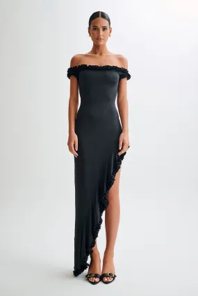 Arielle Off Shoulder Ruffle Midi Dress - Black Workwear