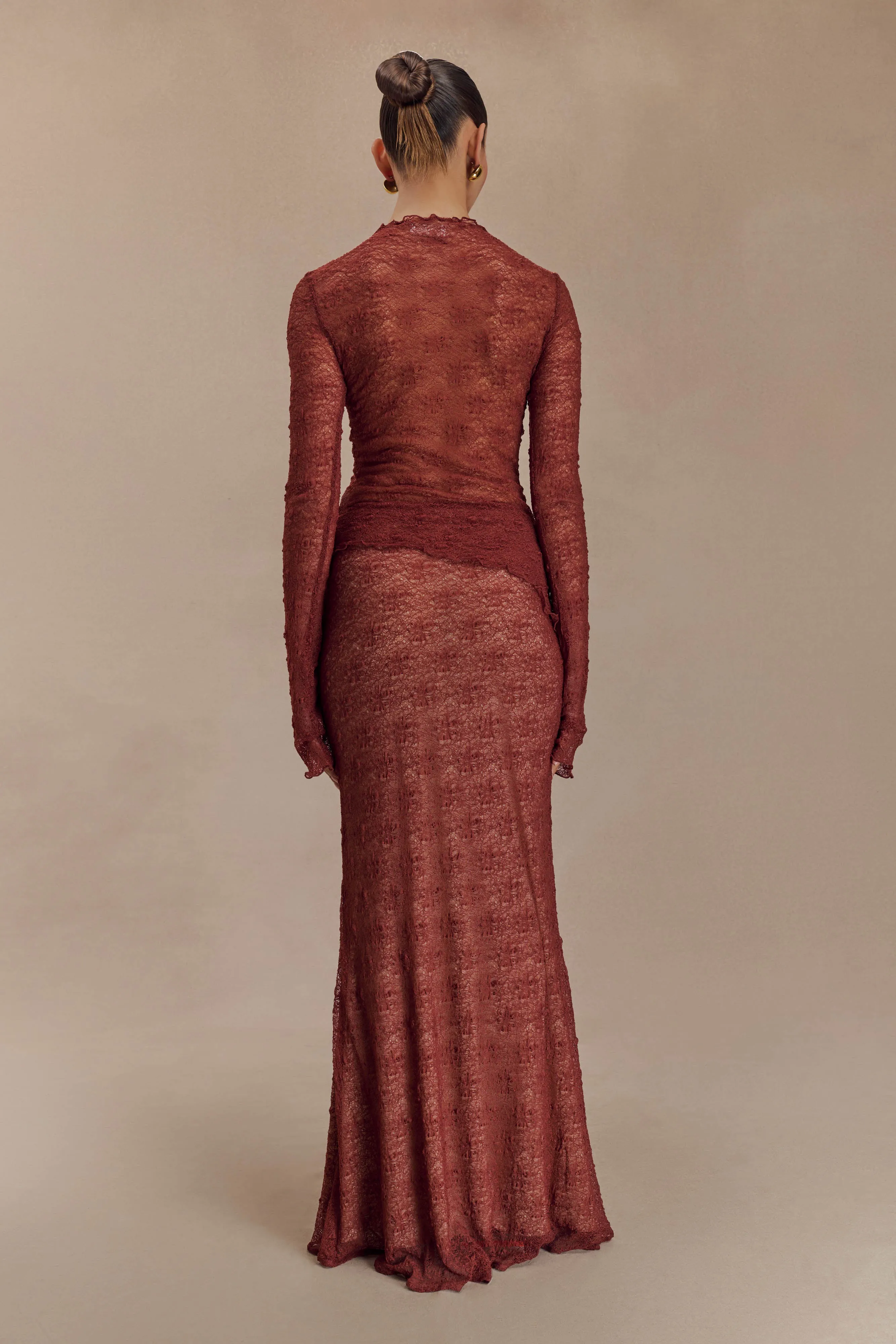 Non Restrictive Fit Light Reflective Details Robyn Sheer Lace Maxi Skirt - Chilli