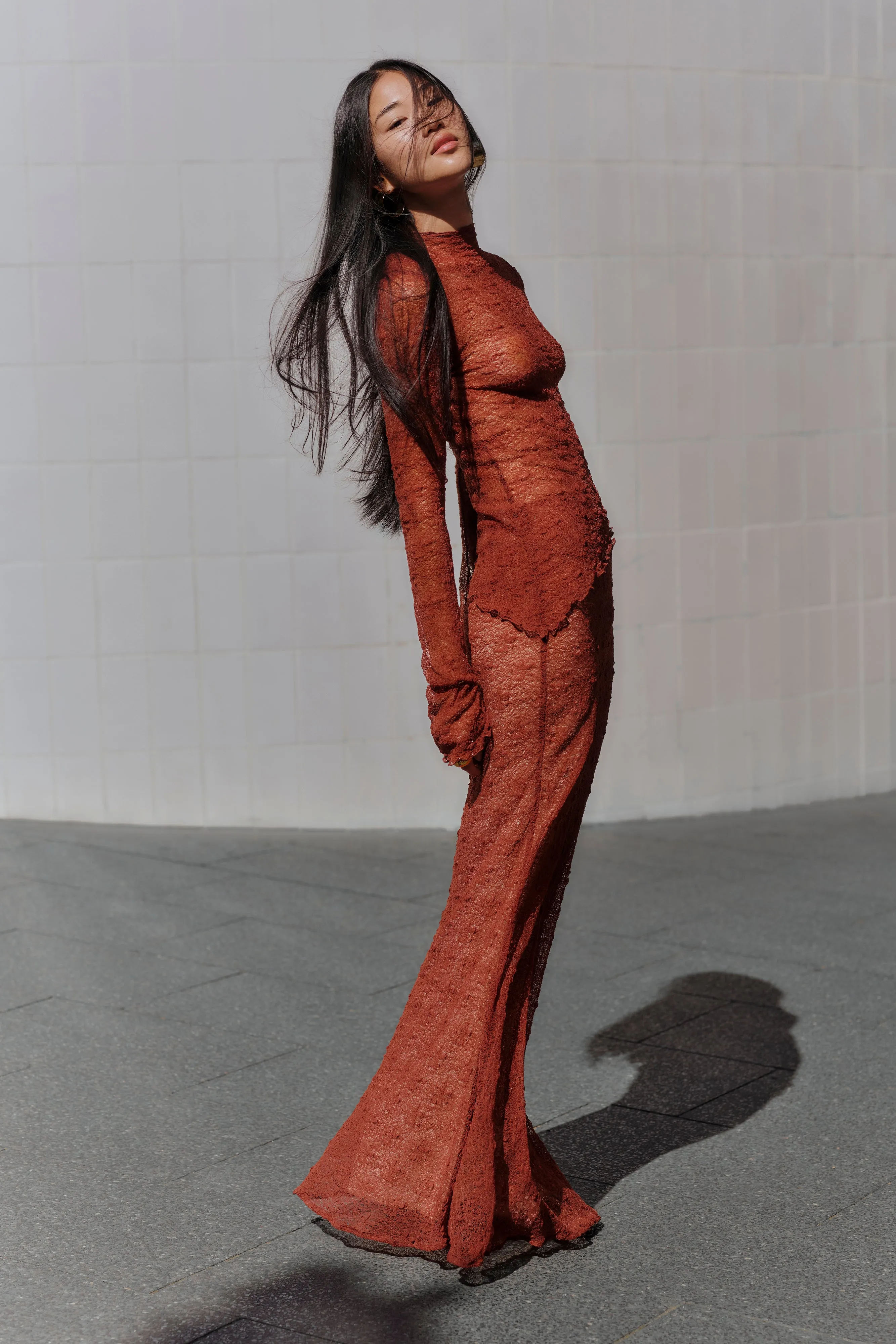 SoftTouchFinish MoistureWicking Robyn Sheer Lace Maxi Skirt - Chilli