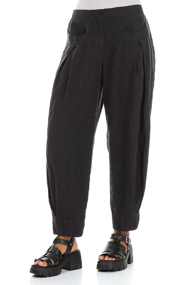 DurableReinforcedMaterial AntiStaticFinish Tapered Pockets Black Linen Trousers